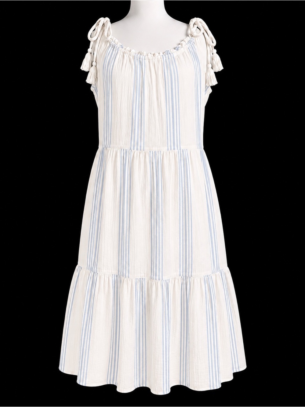 Women’s Cream and Light Blue Striped Tie-Shoulder Sundress